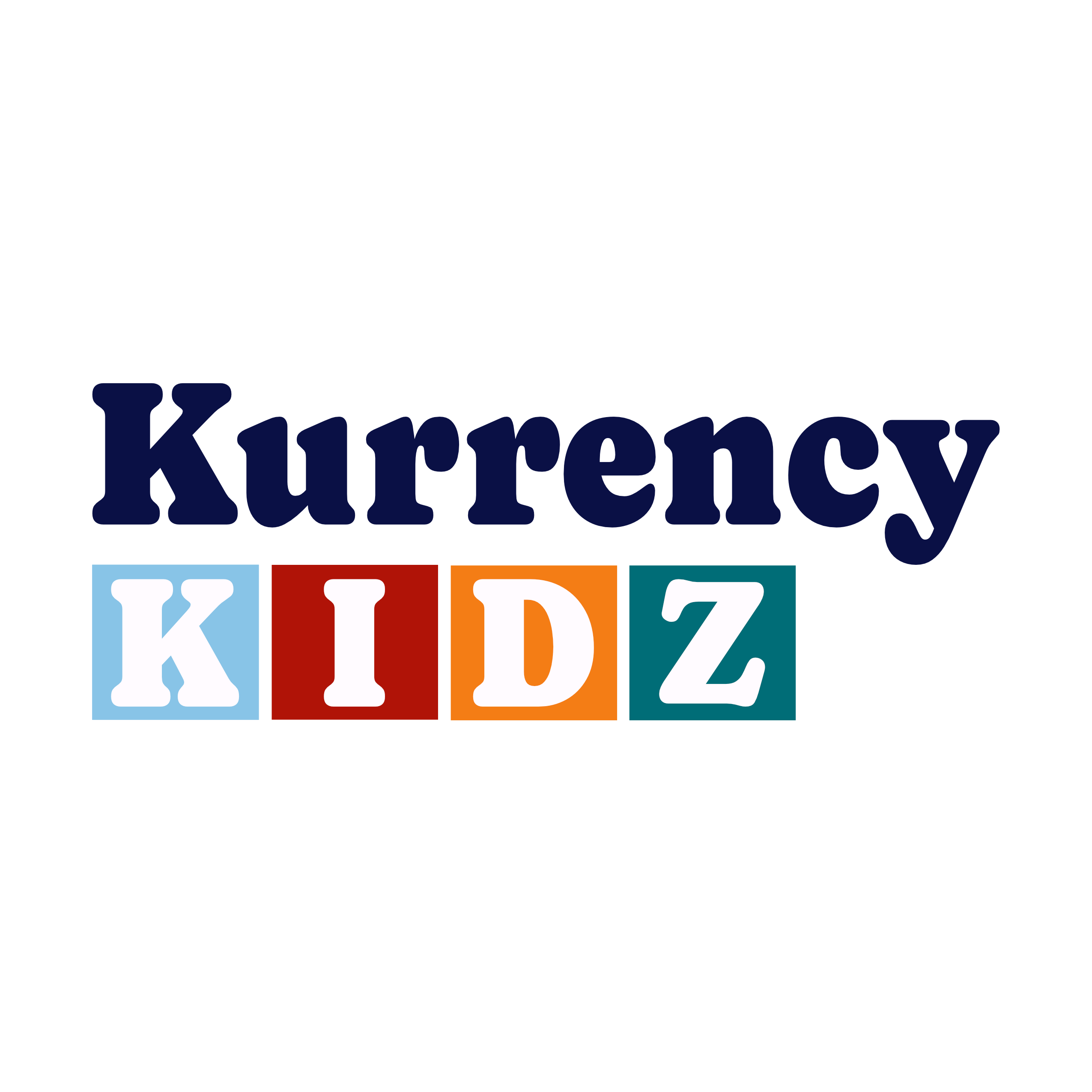 Kurrency Kidz Logo | Youth Financial Literacy Education Kurrency Kidz logo featuring colorful letter blocks spelling KIDZ, representing youth financial literacy education and empowerment.